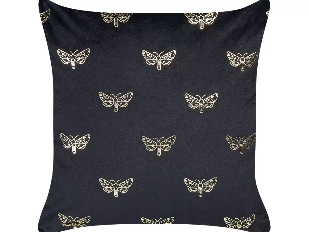 Beliani Set 2 Cuscini in Velluto Nero 45x45 cm - Morbido Supporto per Divano con Design Contemporaneo

（：，