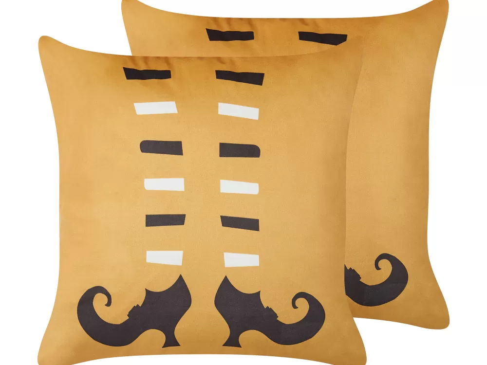 Covasna Collection: Elegante Coppia di Cuscini in Velluto Arancione 45x45 cm per Arredamento Moderno