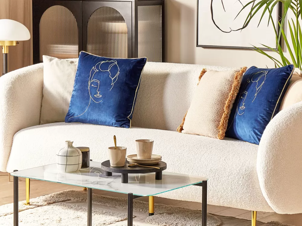 Beliani - Cuscino Decorativo in Velluto Blu Notte, 45x45 cm (Set da 2) - Stile Crocus per Arredo Moderno