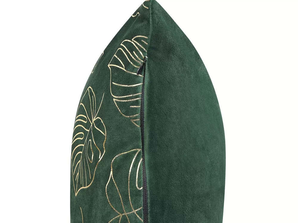 Beliani Cuscini Decorativi in Velluto Morbido Verde Foresta 45x45 cm, Set da 2 con Disegno Monstera in Rilievo - Eleganza Moderna per il Tuo Divano