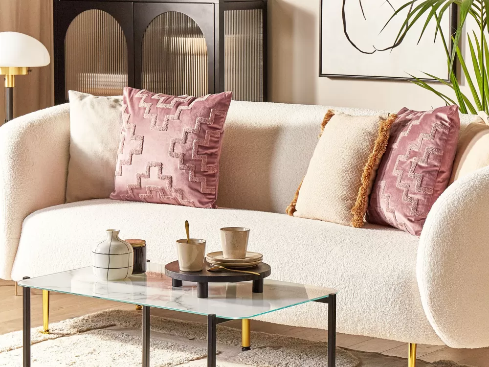 Cuscini decorativi in velluto rosa chiaro Beliani - Coppia 45x45 cm per arredo elegante - Collezione Bahia