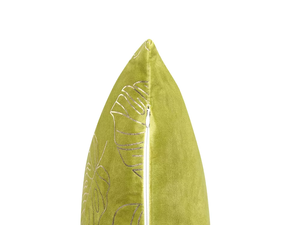 Cuscino Decorativo in Velluto Verde Chiaro con Motivo Monstera - 45x45 cm, Set da 2 - Ideale per Arredamento Moderno e Accogliente
