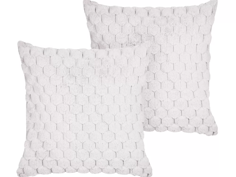 Beliani - Cuscino Decorativo in Morbida Pelliccia Sintetica, Bianco Avorio, 43x43 cm - Coppia di Cuscini Soffici, Linea Purslane