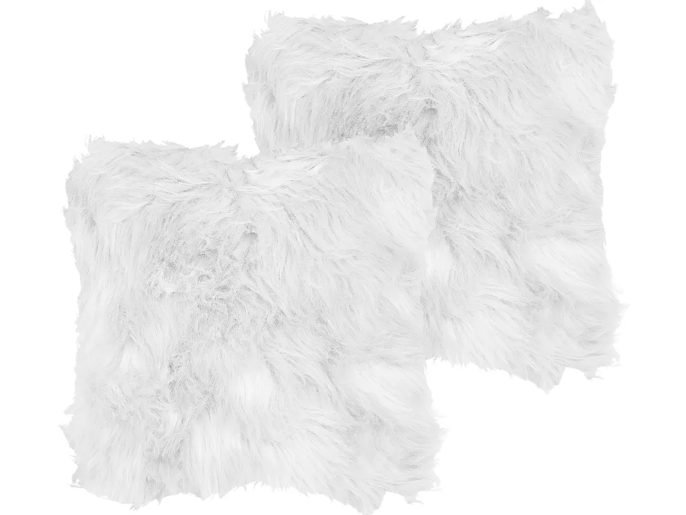 Cuscino Decorativo Beliani in Peluche Sintetico - Bianco Avvolgente, 45x45 cm, Confezione da 2 Pezzi, Design Accogliente Lubha