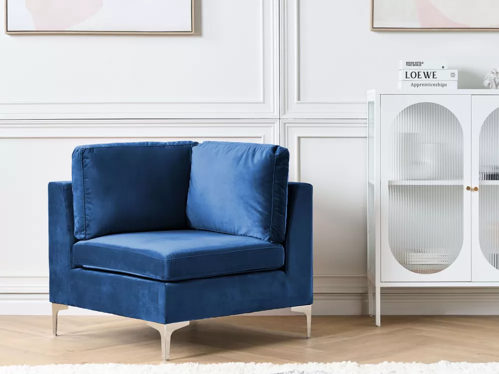 Beliani Promo: Modulo Angolare in Velluto Confortevole, Design Contemporaneo Blu Marina - Collezione Evja