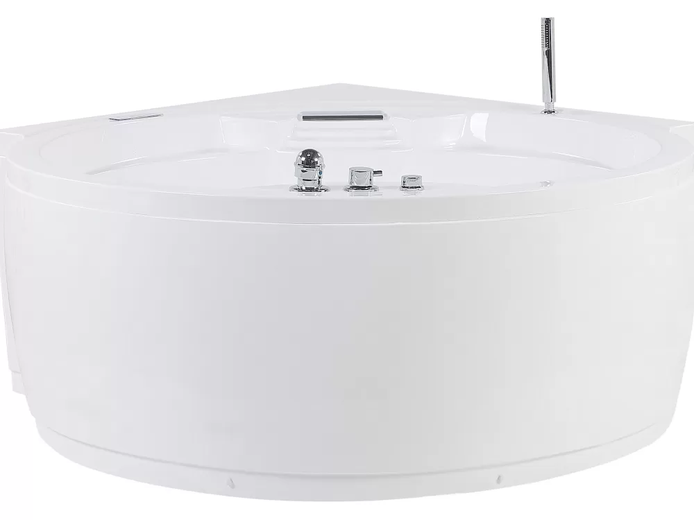 Beliani Milano Cabina Doccia Angolare con Luci LED e Altoparlante Bluetooth - Vasca Moderna in Bianco 150x114 cm, Comfort Innovativo per Bagno Elegante