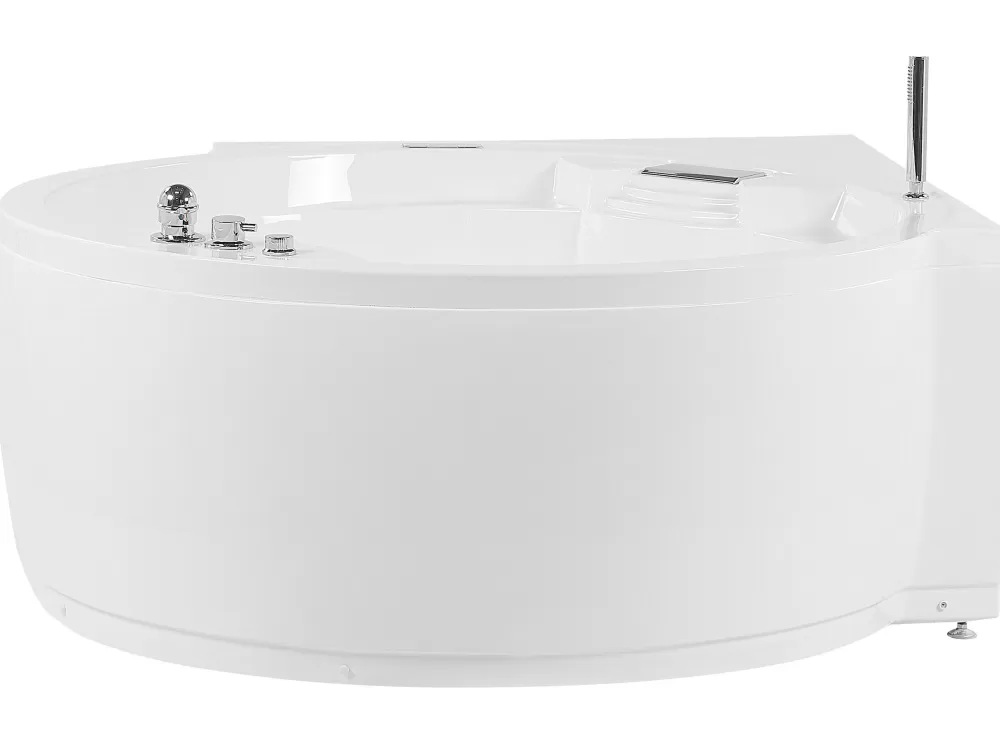 Beliani Milano Cabina Doccia Angolare con Luci LED e Altoparlante Bluetooth - Vasca Moderna in Bianco 150x114 cm, Comfort Innovativo per Bagno Elegante