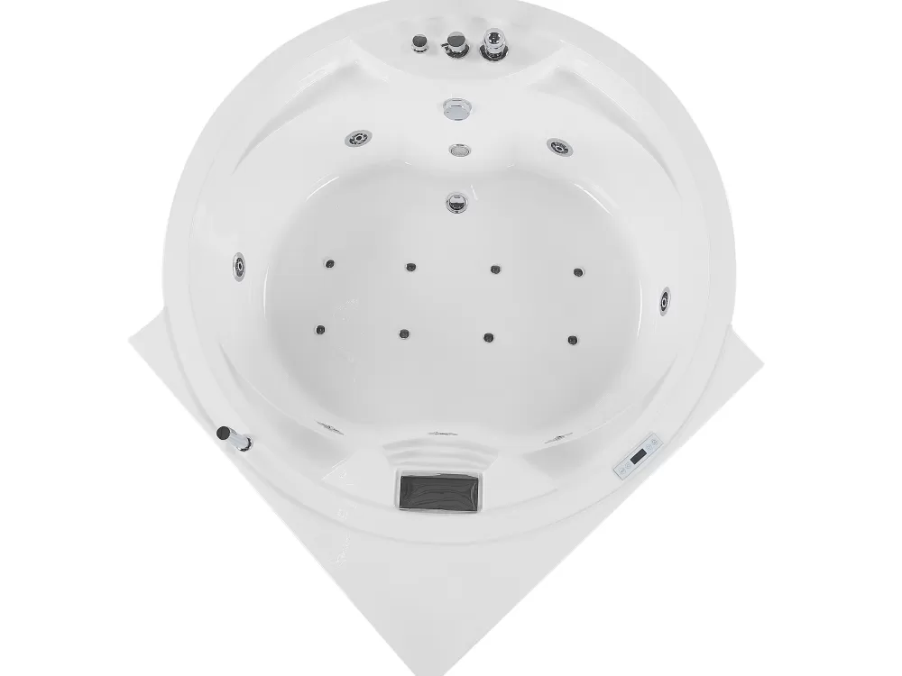 Beliani Milano Cabina Doccia Angolare con Luci LED e Altoparlante Bluetooth - Vasca Moderna in Bianco 150x114 cm, Comfort Innovativo per Bagno Elegante