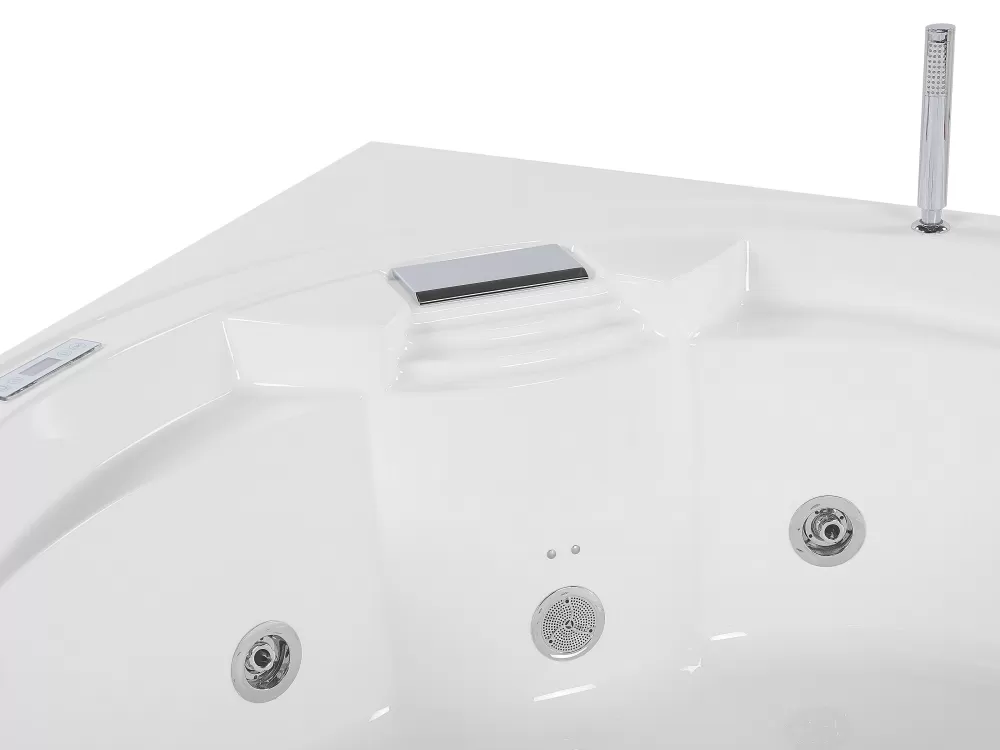 Beliani Milano Cabina Doccia Angolare con Luci LED e Altoparlante Bluetooth - Vasca Moderna in Bianco 150x114 cm, Comfort Innovativo per Bagno Elegante