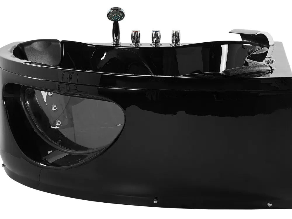 Beliani Cabina Doccia Angolare con Luci LED Integrate, Nero Opaco, Dimensioni 205x146 cm - Soluzione Moderna per Sauna e Bagno Turco