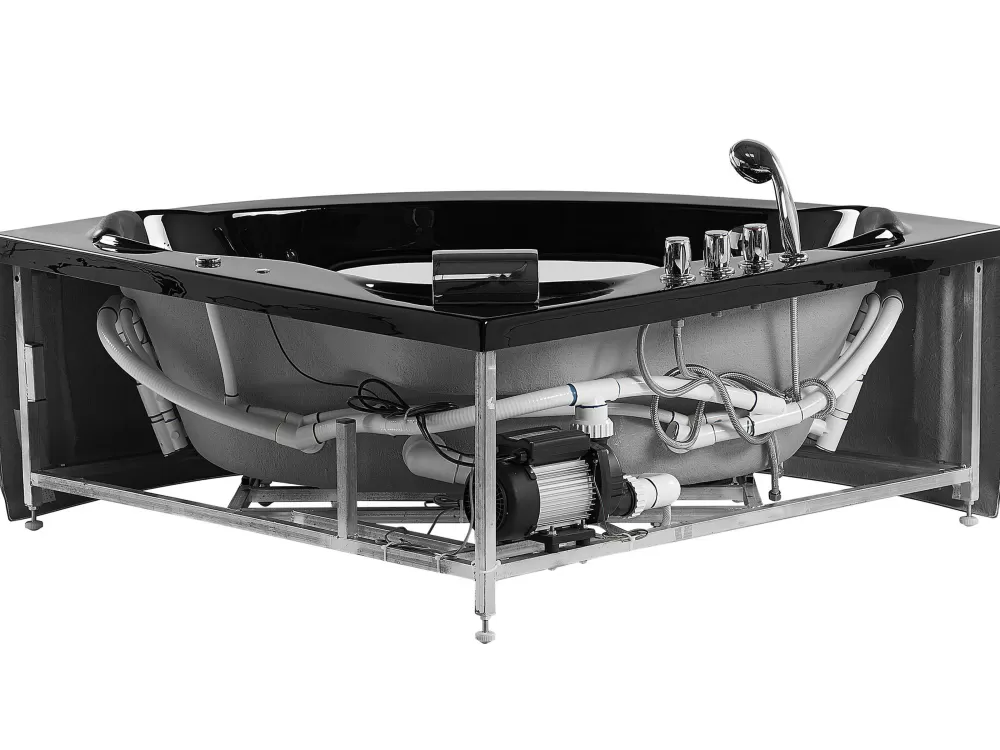 Beliani Cabina Doccia Angolare con Luci LED Integrate, Nero Opaco, Dimensioni 205x146 cm - Soluzione Moderna per Sauna e Bagno Turco