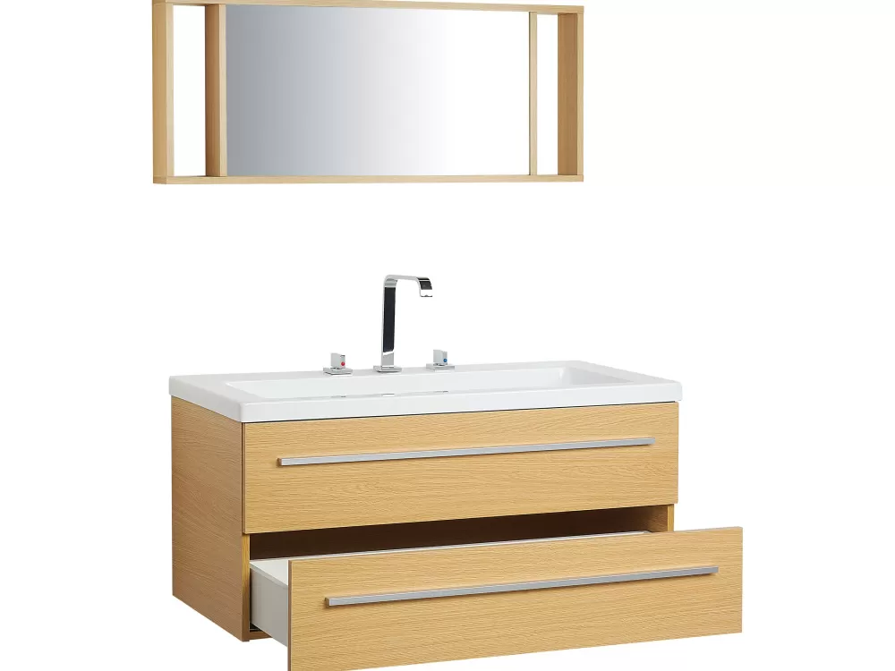 Beliani - Set Pratico da 3 Elementi per Bagno in Legno Chiaro, Collezione Almeria