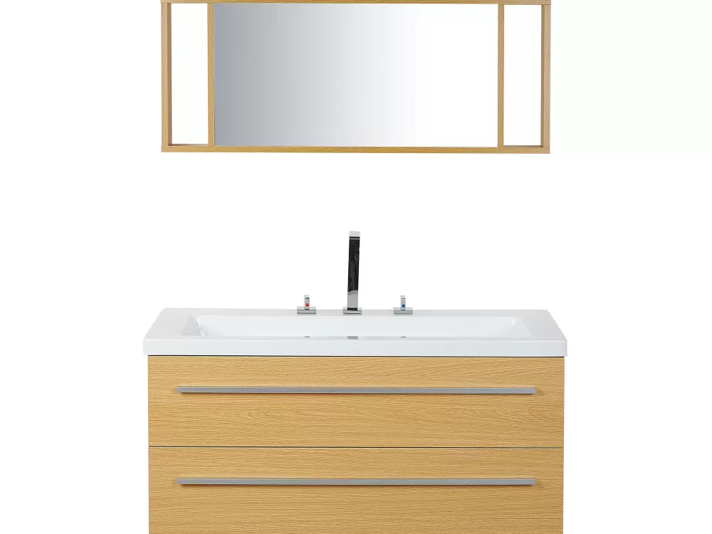 Beliani - Set Pratico da 3 Elementi per Bagno in Legno Chiaro, Collezione Almeria
