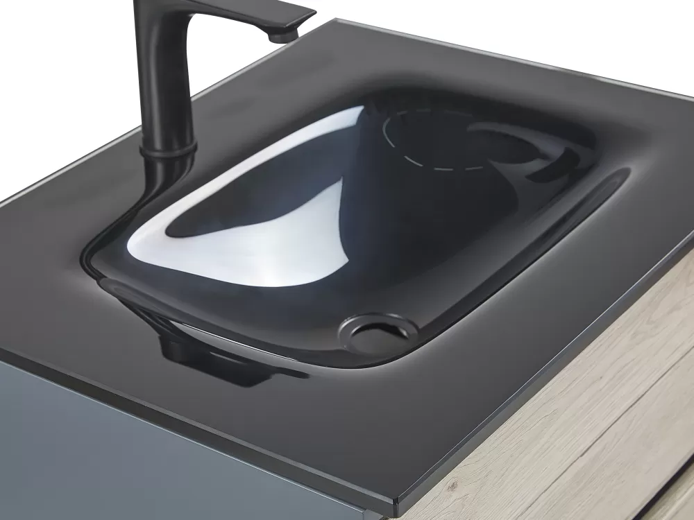Beliani Set Bagno Completo Teruel 3 Pezzi in Legno Chiaro con Dettagli Grigi, 60 cm di Larghezza - Arredamento Moderno per Lavabo
