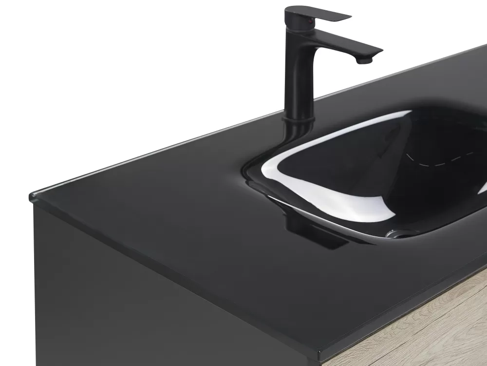 Armadio Bagno Moderno Beliani 3 Pezzi Legno Chiaro/Antracite | Set Completo con Specchio 100cm Modello Teruel - Composizione Elegante per Spazi Compatti