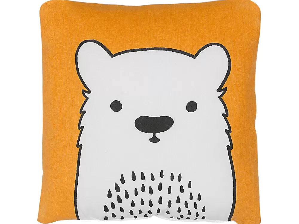 Beliani Fashion: Morbido Cuscino Bambini con Stampa Orso, 45x45 cm Arancione Scaldacuore - Linea Waranasi