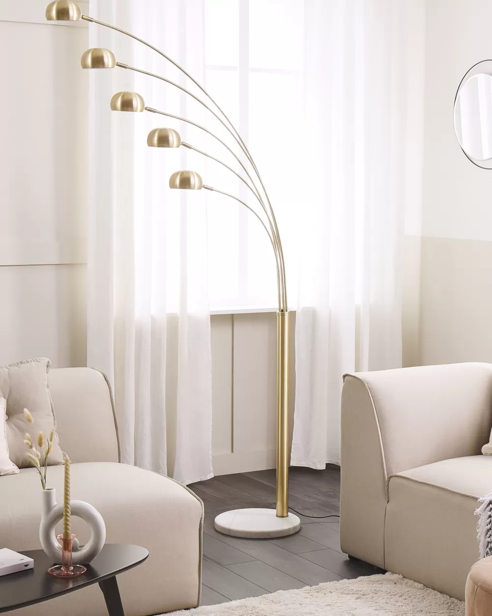 Lampada da Terra Elegante Flinders con 5 Punti Luce Regolabili - Design Moderno in Metallo Dorato per Interni Raffinati