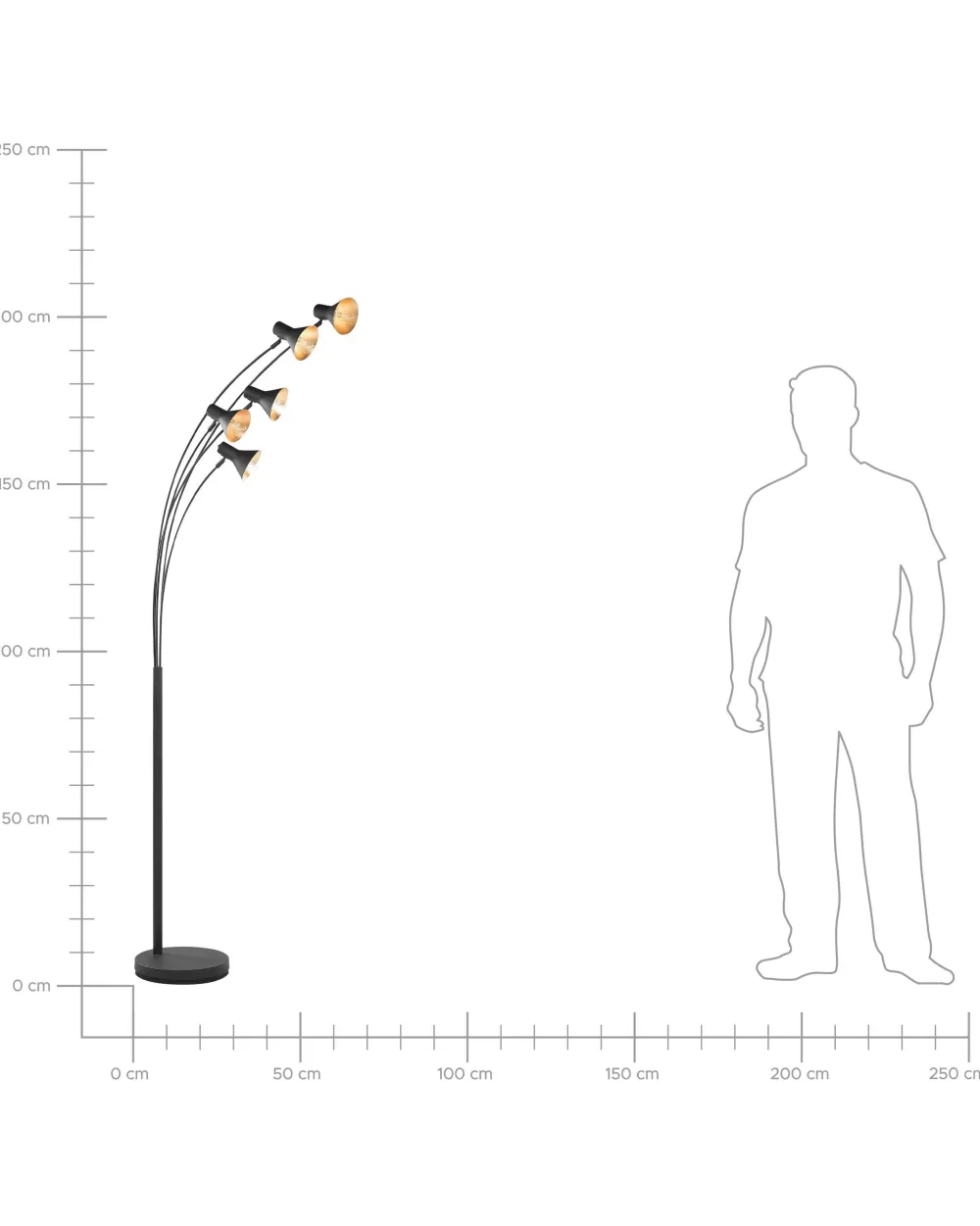 Beliani Lampada da Terra Moderna a 5 Luci con Struttura in Metallo Nero - Design Elegante per Interni