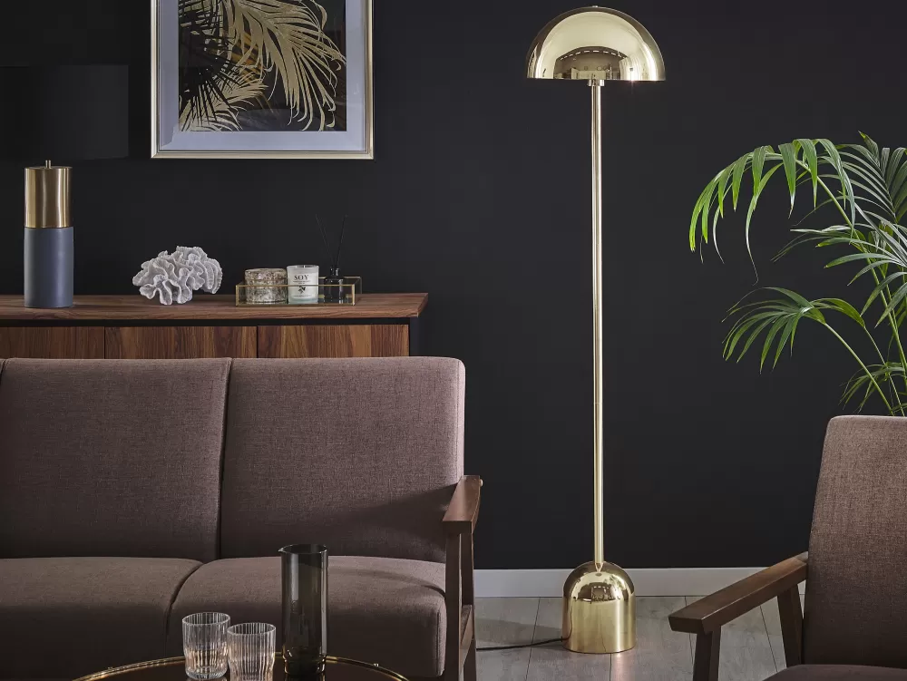 Lampada da Terra Beliani in Metallo Dorato con Base Macasia - Design Elegante per Interni Moderni