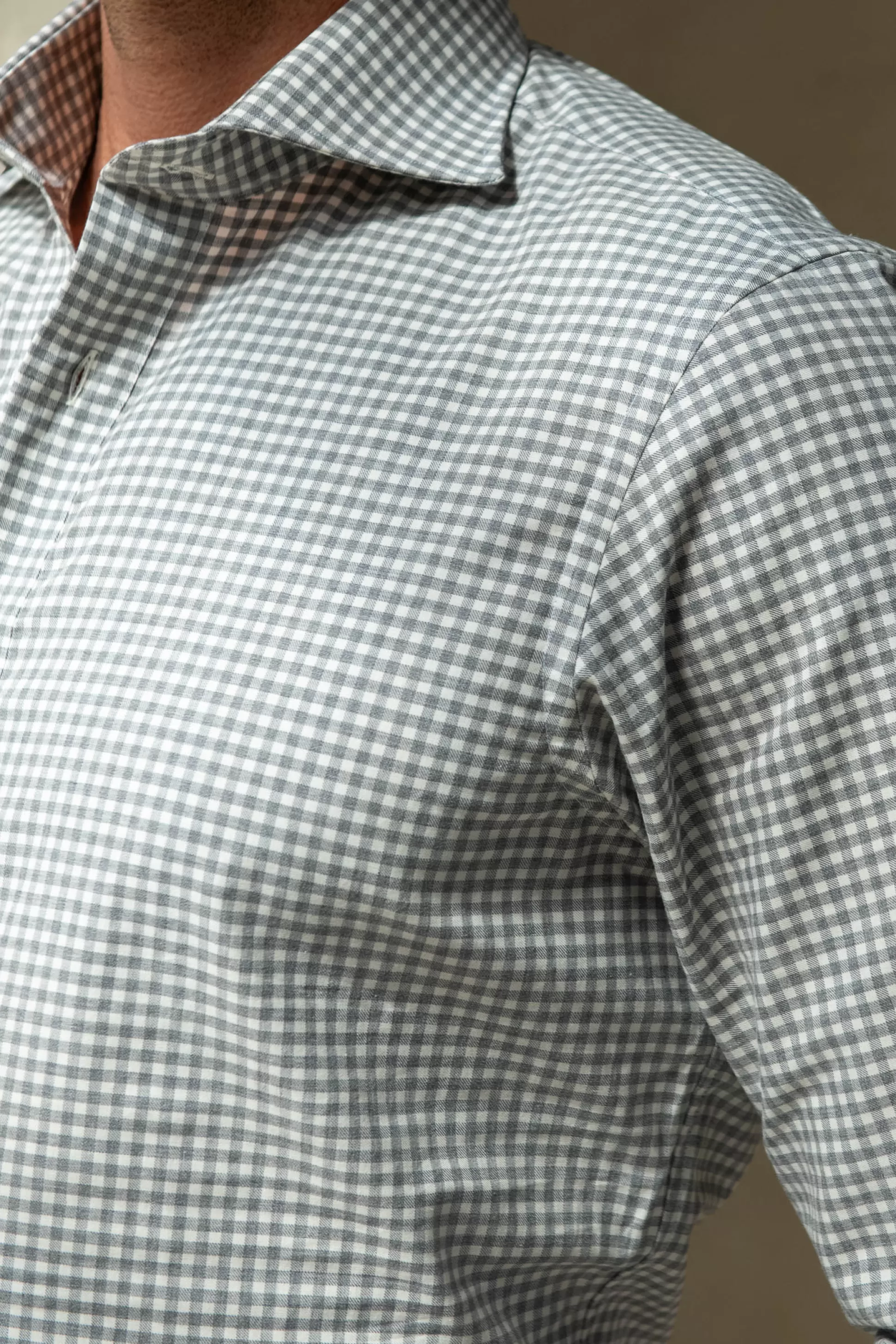 Camicia Uomo Grigio Chiaro a Quadri Vichy - Prodotto Artigianale Italiano | Collezione Esclusiva Pini Parma Outlet