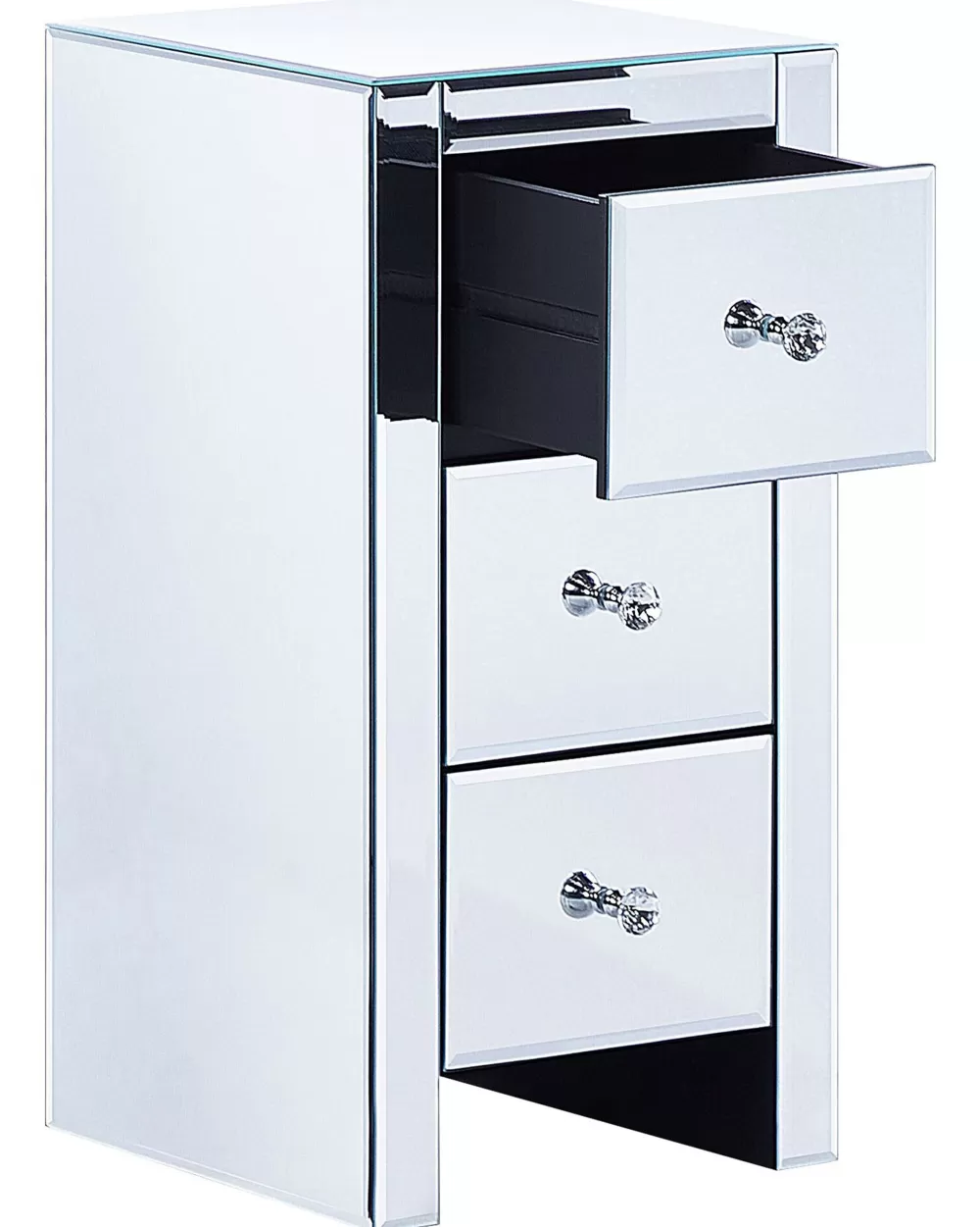 Comò con Specchio Beliani Lorris - 3 Cassetti, Design Moderno in Tonalità Argento Lucido, Perfetto per Arredamento Elegante