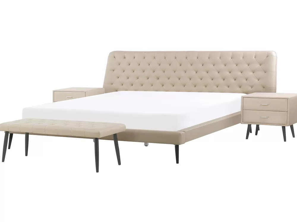 Letto Matrimoniale con Rivestimento in Ecopelle Beige, Set 4 Elementi Beliani Essonne - Dimensioni 180x200 cm
