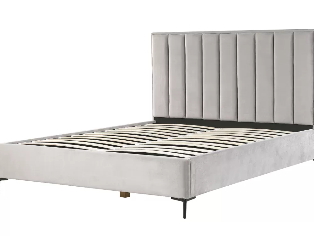 Completo Letto Beliani in Velluto Grigio Perla - Set 3 Pezzi Matrimoniale 180x200 cm con Testiera Imbottita, Collezione Sezanne per Camera da Letto Confortevole