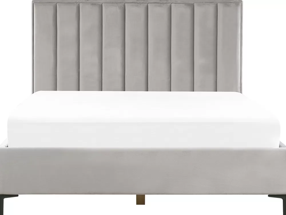 Completo Letto Beliani in Velluto Grigio Perla - Set 3 Pezzi Matrimoniale 180x200 cm con Testiera Imbottita, Collezione Sezanne per Camera da Letto Confortevole