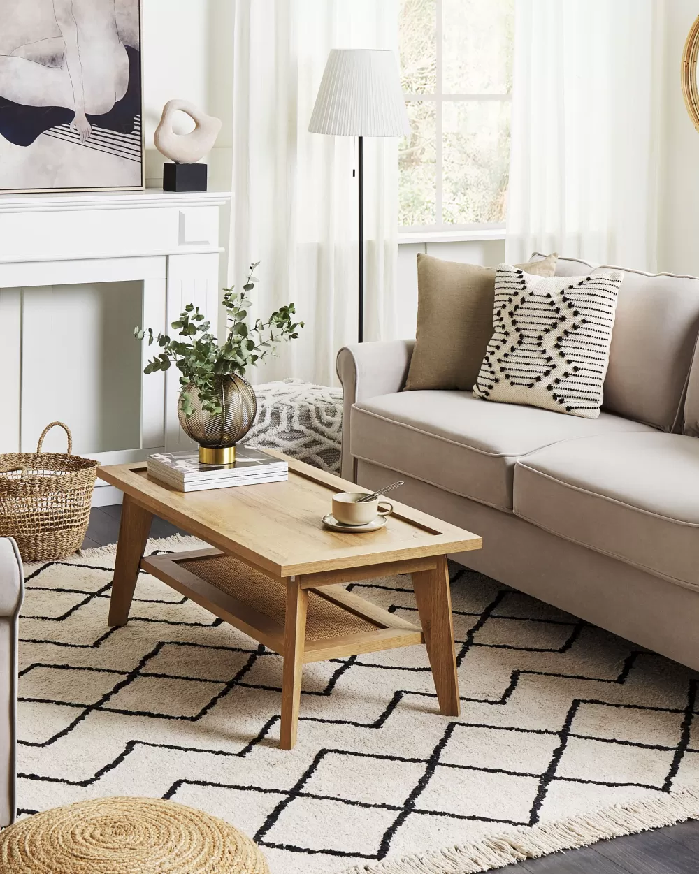 Beliani Tappeto Matto in Cotone Elegante - Design Moderno Beige/Nero, 160x230 cm, Collezione Eldes
