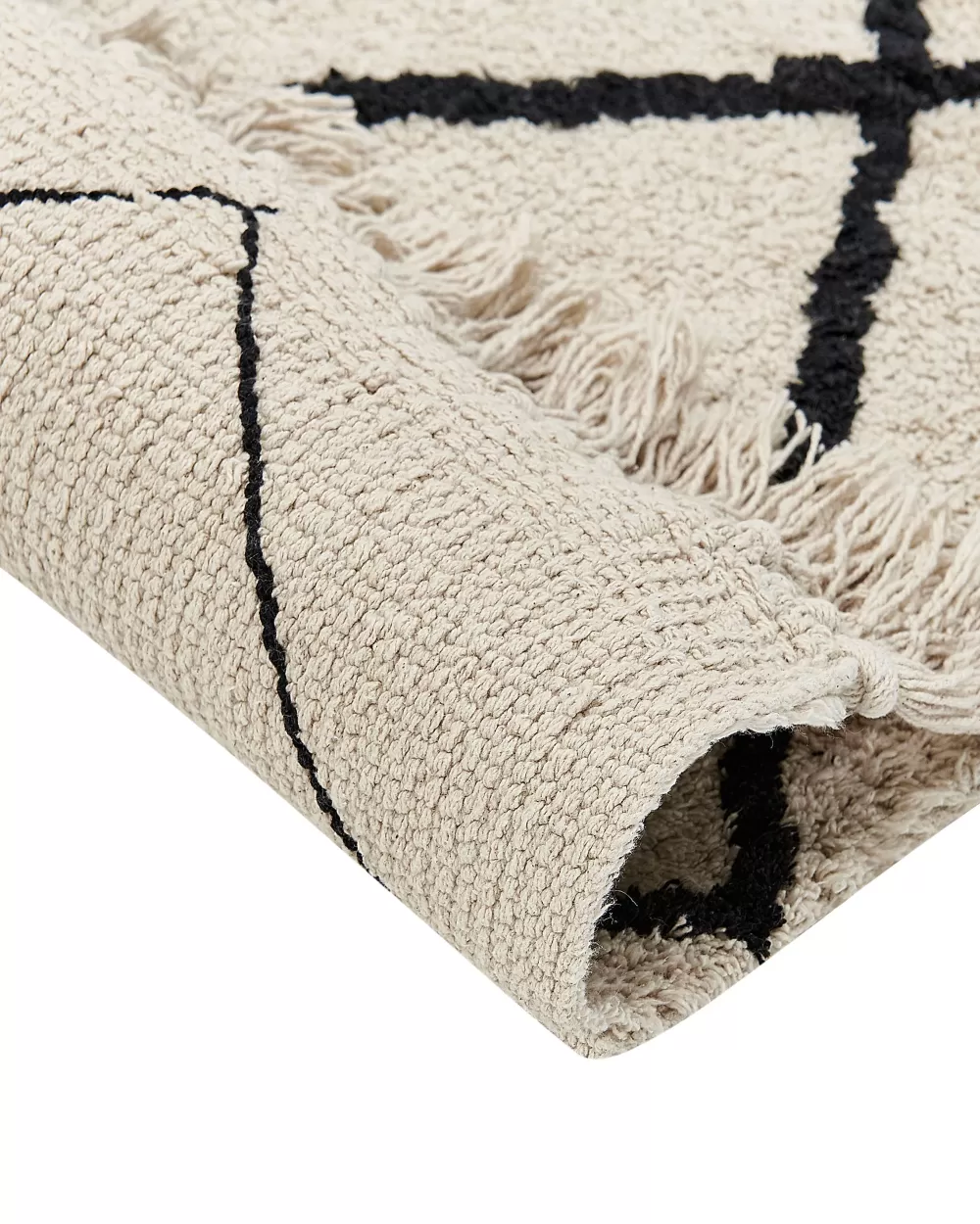 Beliani Tappeto Matto in Cotone Elegante - Design Moderno Beige/Nero, 160x230 cm, Collezione Eldes