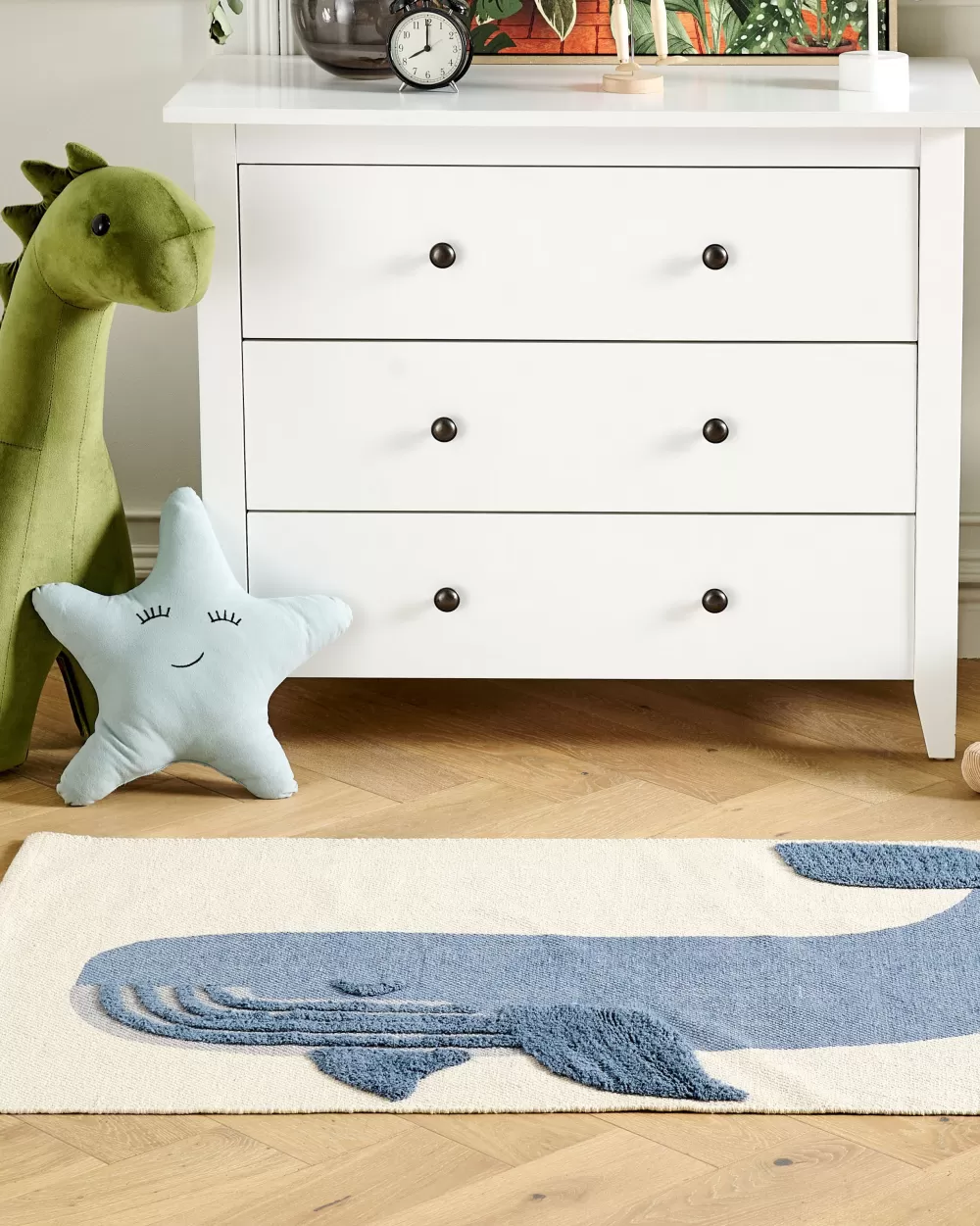 Tappeto in Cotone Beige con Dettagli Blu 80x150 cm - Design Accogliente Beliani