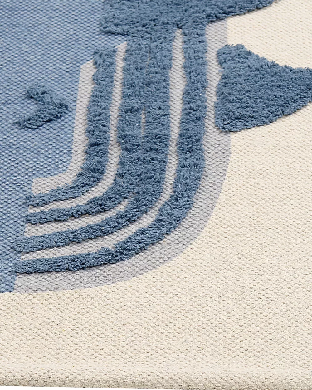 Tappeto in Cotone Beige con Dettagli Blu 80x150 cm - Design Accogliente Beliani