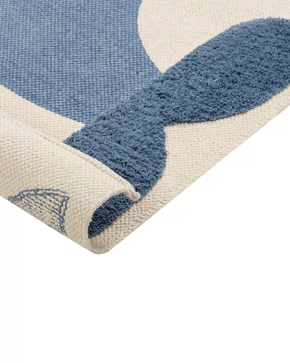 Tappeto in Cotone Beige con Dettagli Blu 80x150 cm - Design Accogliente Beliani