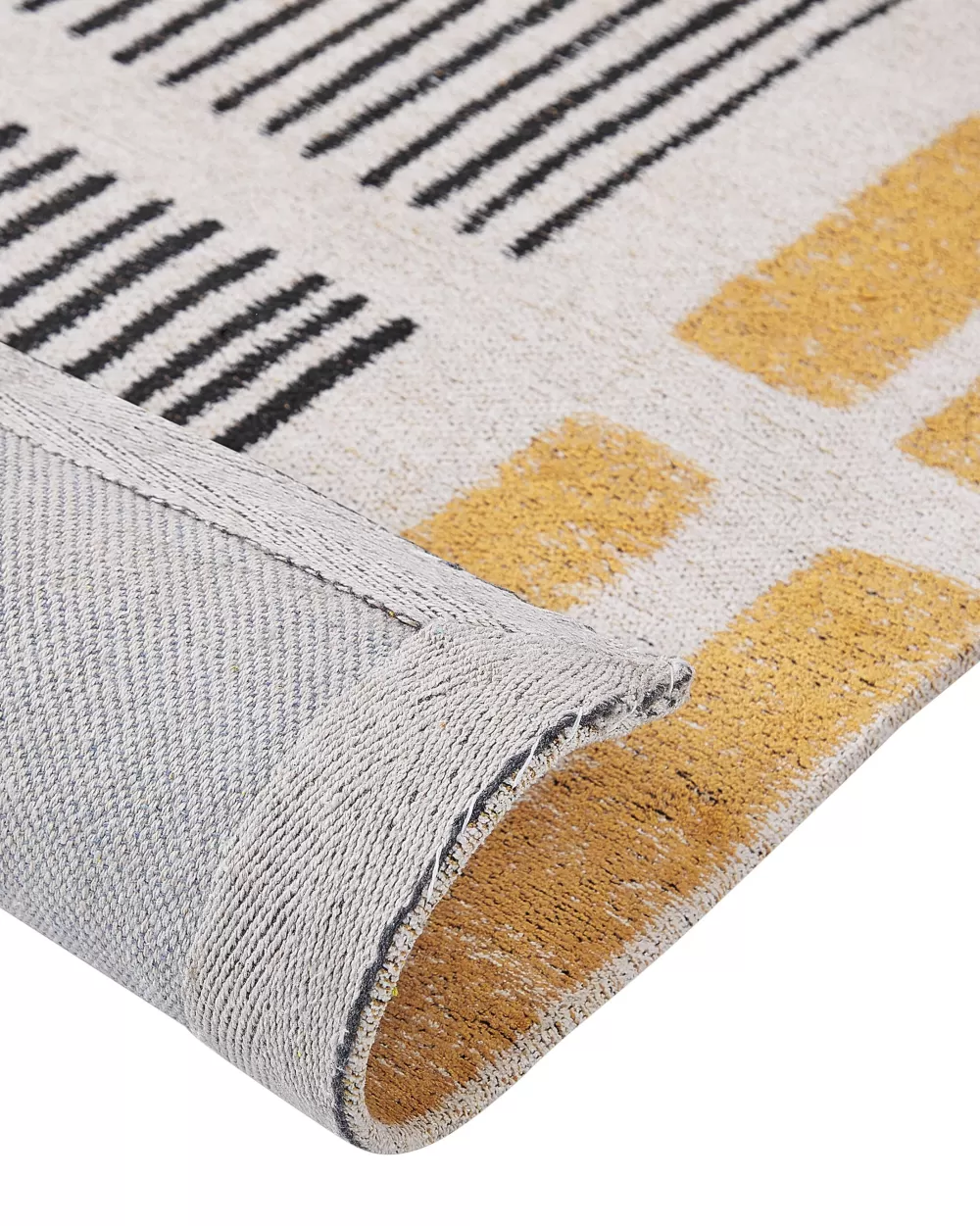 Beliani Katra - Tappeto in Puro Cotone 140x200 cm, Combinazione Giallo Antico e Nero, Design Moderno per Interni