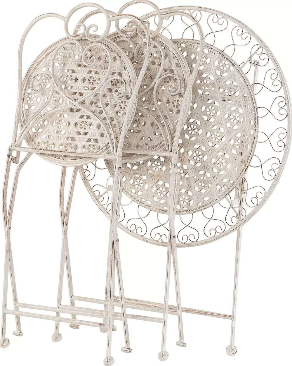 Beliani - Coppia di Sedie da Giardino in Metallo, Colore Bianco Sabbia, Modello Trieste - Set da Esterno Confortevole con Design Minimalista