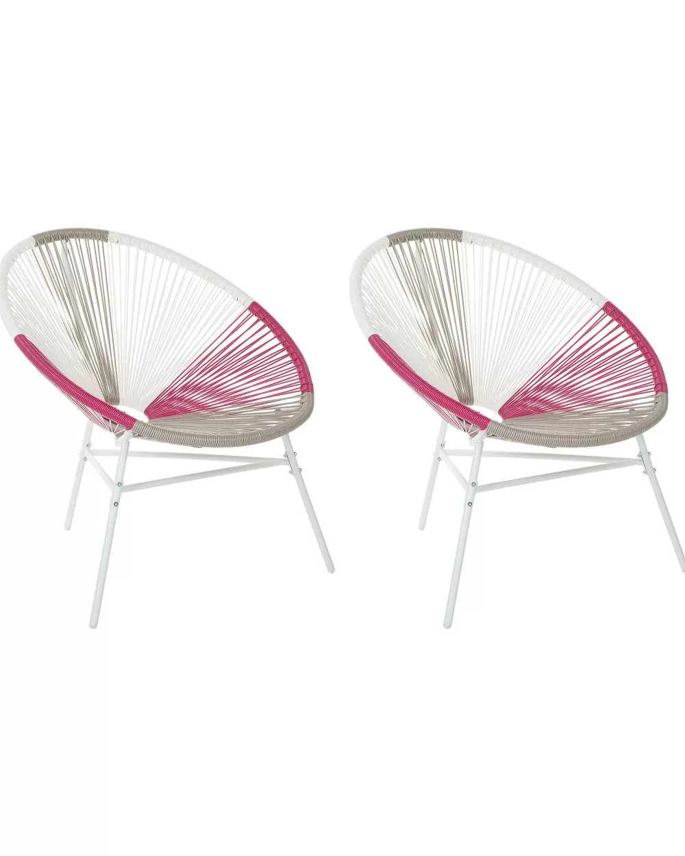 Set da 2 sedie relax in corda poliestere resistente - Design versatile con dettagli fuxia, perfette per esterni. Stile Acapulco moderno by Beliani.