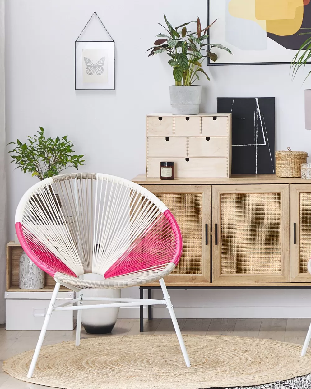 Set da 2 sedie relax in corda poliestere resistente - Design versatile con dettagli fuxia, perfette per esterni. Stile Acapulco moderno by Beliani.