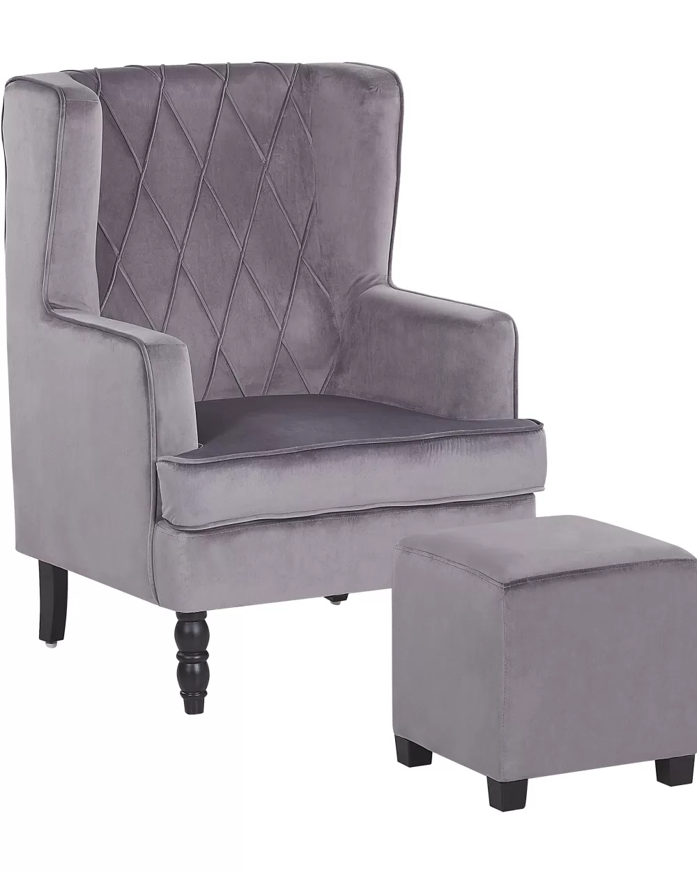 Beliani Poltrona Moderna in Velluto Grigio con Pouf Integrato - Design Elegante per Soggiorno, Comfort Superiore