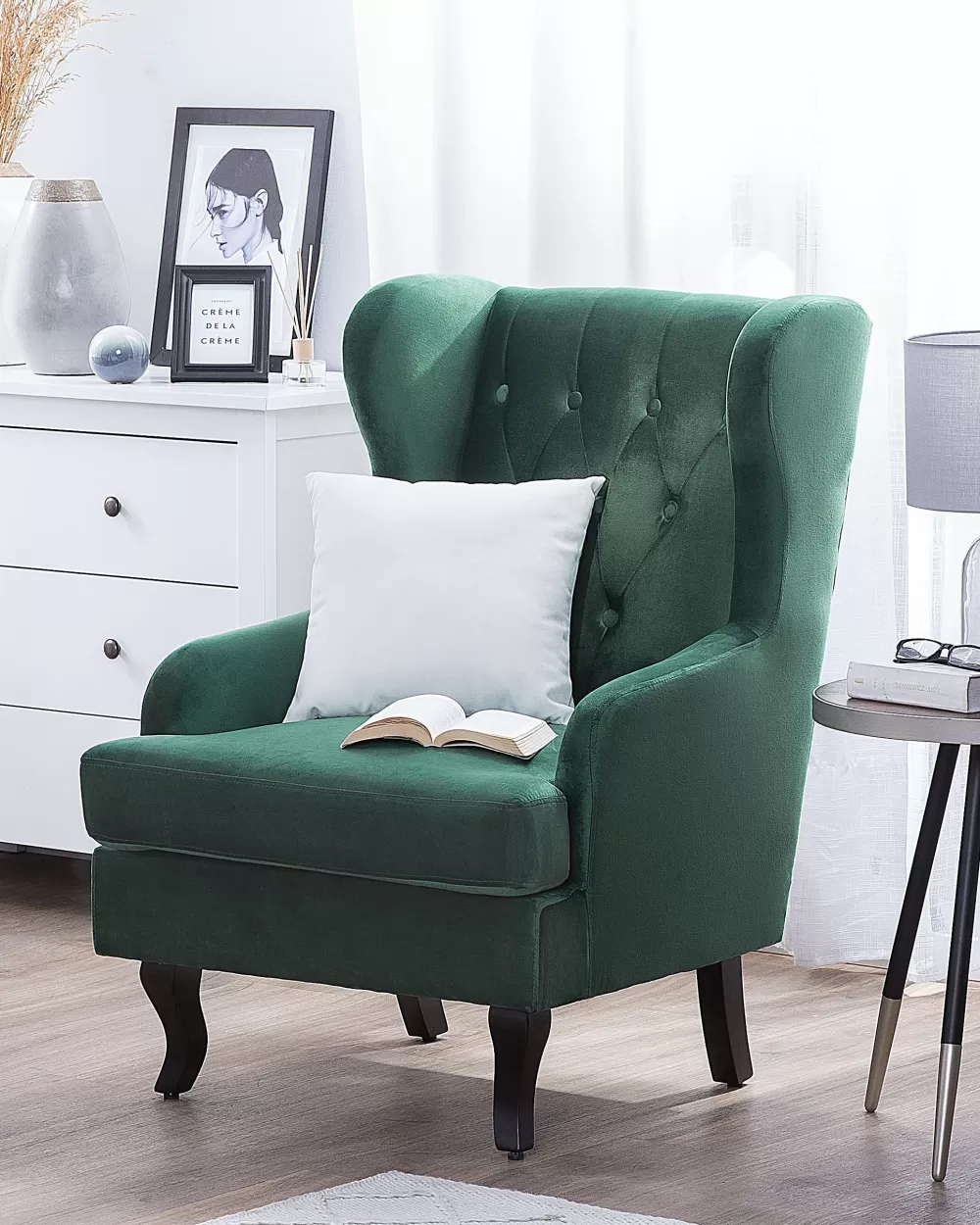 Poltrona Beliani in Velluto Verde Foresta - Design Accogliente con Schienale Alto