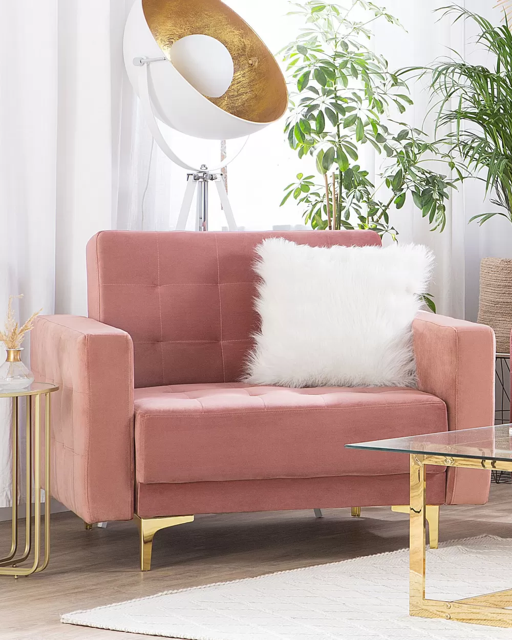 Beliani Sedia a Sdraio Aberdeen in Velluto Rosa Chiaro - Comfort Elegante