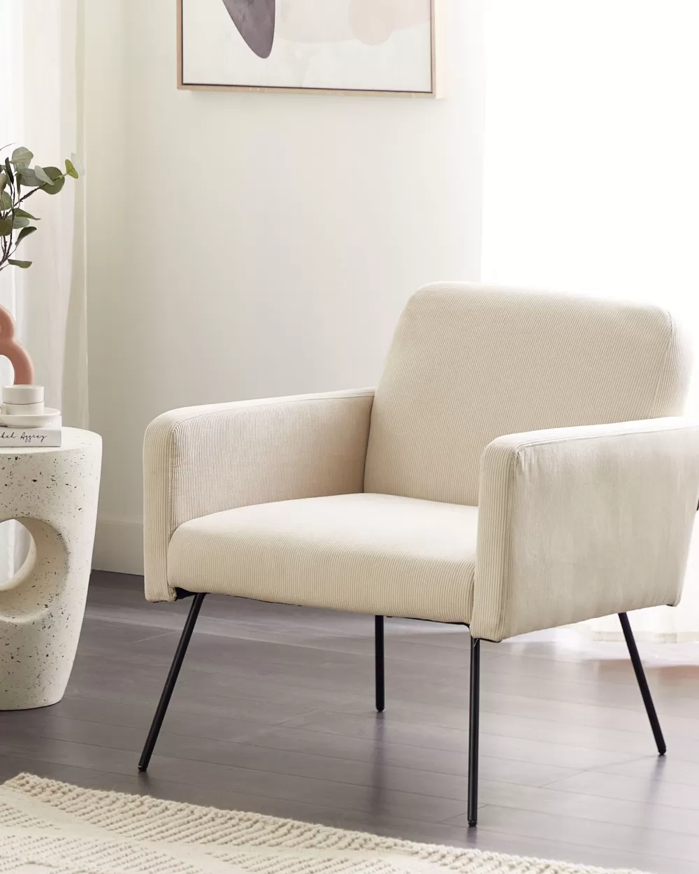 Beliani Poltrona Relax in Velluto Elegante - Bianco Crema Narken, Design Moderno e Confortevole