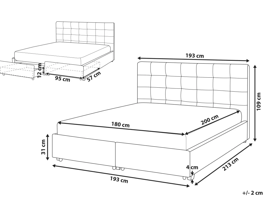 Beliani Letto Matrimoniale La Rochelle 180x200 cm in Tessuto Parisanky Grigio Cenere con Contenitore Integrato, Design Moderno e Funzionale