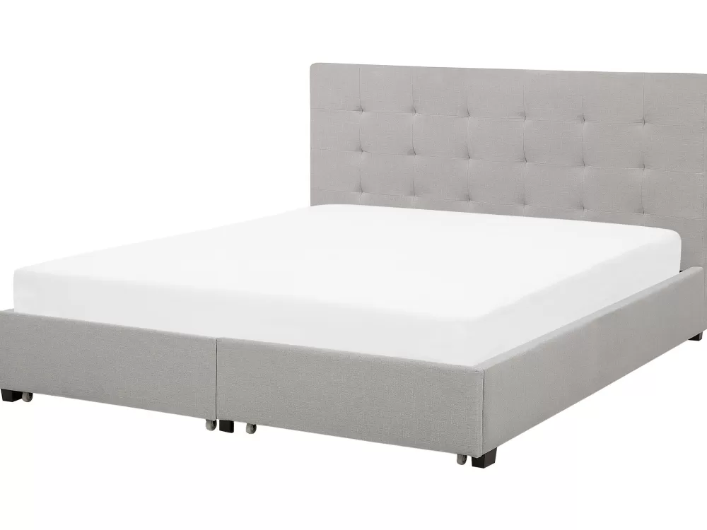 Beliani Letto Matrimoniale La Rochelle 180x200 cm in Tessuto Parisanky Grigio Cenere con Contenitore Integrato, Design Moderno e Funzionale
