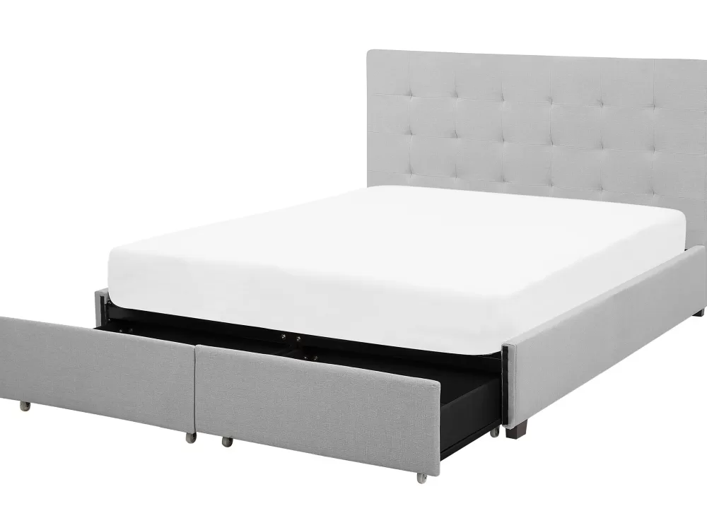 Beliani Letto Matrimoniale La Rochelle 180x200 cm in Tessuto Parisanky Grigio Cenere con Contenitore Integrato, Design Moderno e Funzionale