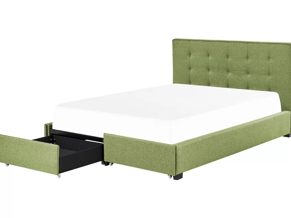 Beliani - Letto contenitore Parisanky in tessuto verde smeraldo 180x200 cm con testiera - Modello La Rochelle