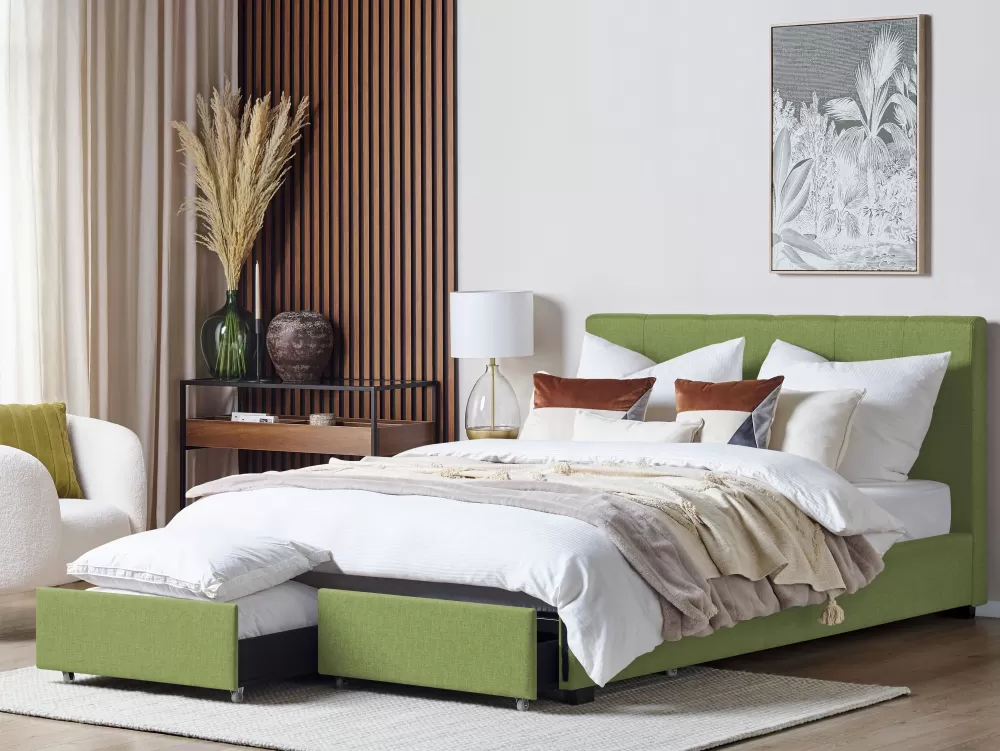 Beliani - Letto contenitore Parisanky in tessuto verde smeraldo 180x200 cm con testiera - Modello La Rochelle