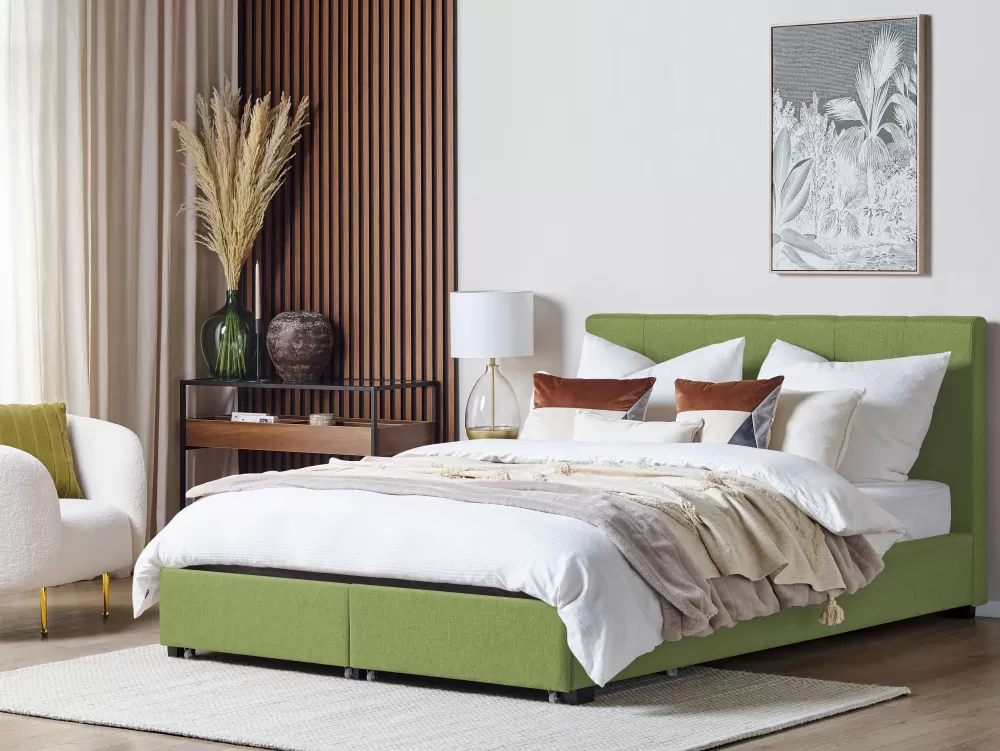 Beliani - Letto contenitore Parisanky in tessuto verde smeraldo 180x200 cm con testiera - Modello La Rochelle