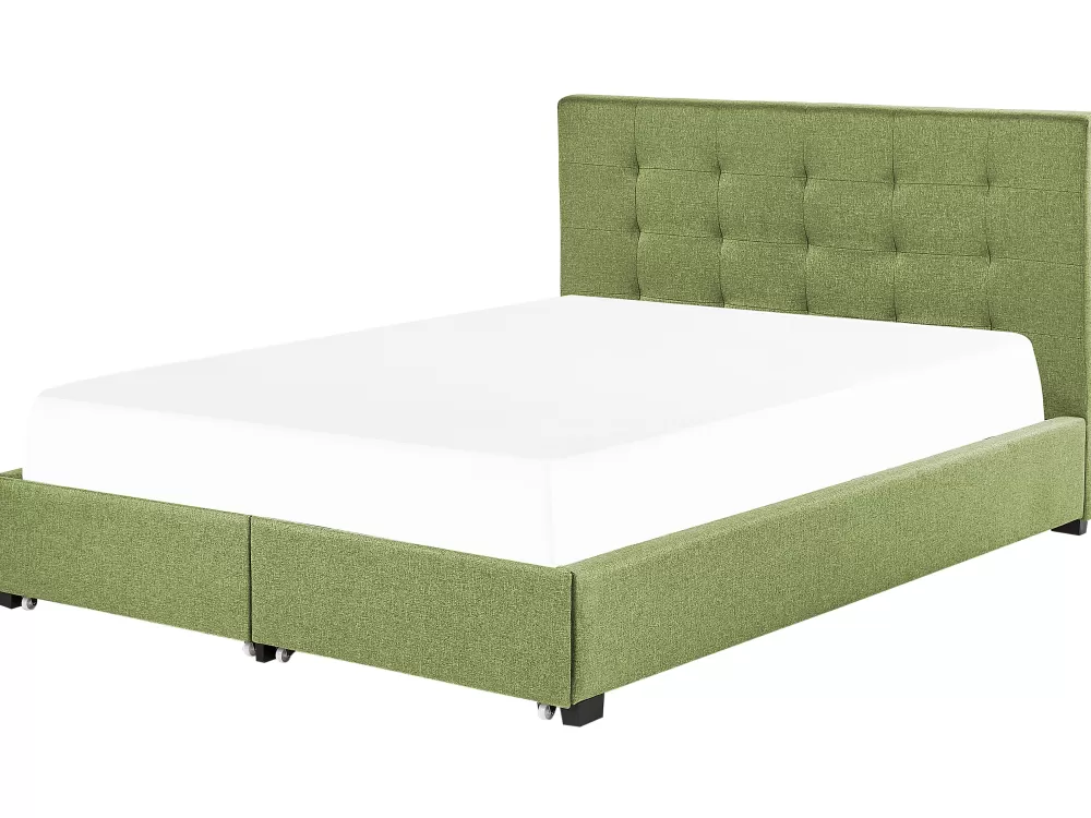 Beliani - Letto contenitore Parisanky in tessuto verde smeraldo 180x200 cm con testiera - Modello La Rochelle