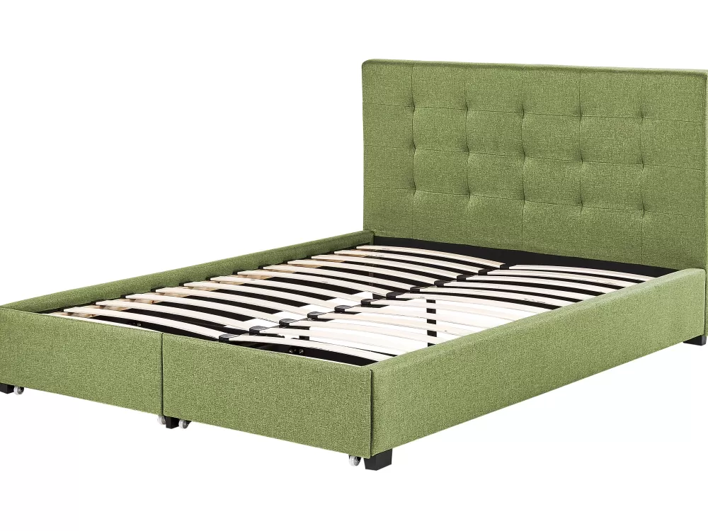 Beliani - Letto contenitore Parisanky in tessuto verde smeraldo 180x200 cm con testiera - Modello La Rochelle