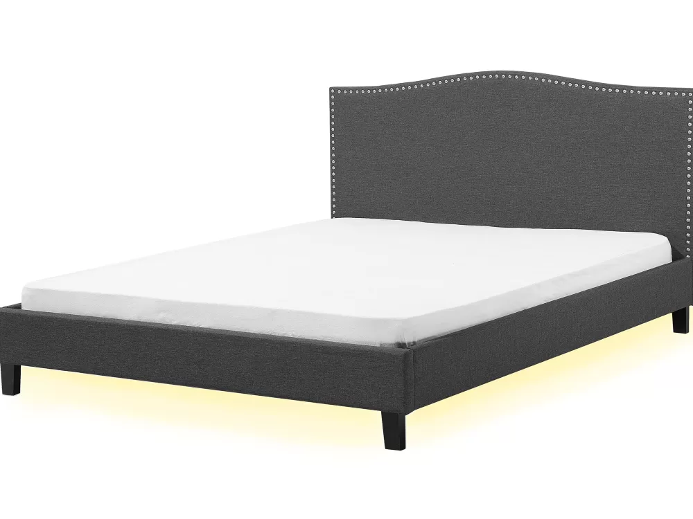 Letto Montpellier con Luci LED Integrate – Rivestimento Grigio Antracite, Misura 180x200 cm, Collezione Elegante Beliani Parisanky